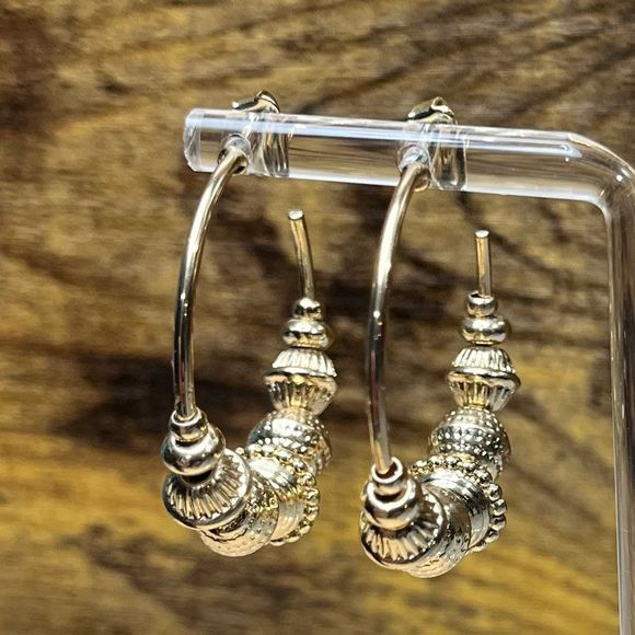 Gold Open Hoops w/ Gold Beads - Picture 5 of 7